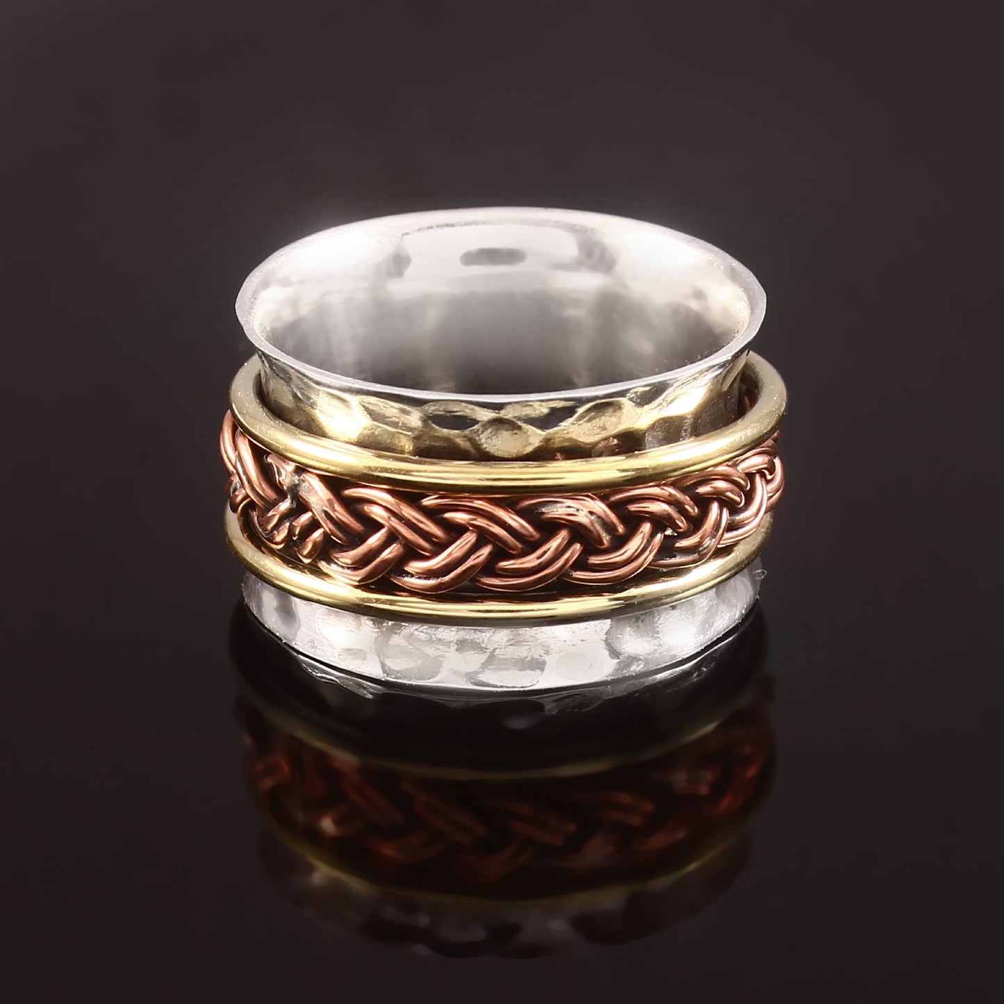 Bold Meditation Spinner Ring, 925 Solid Silver Handmade Ring