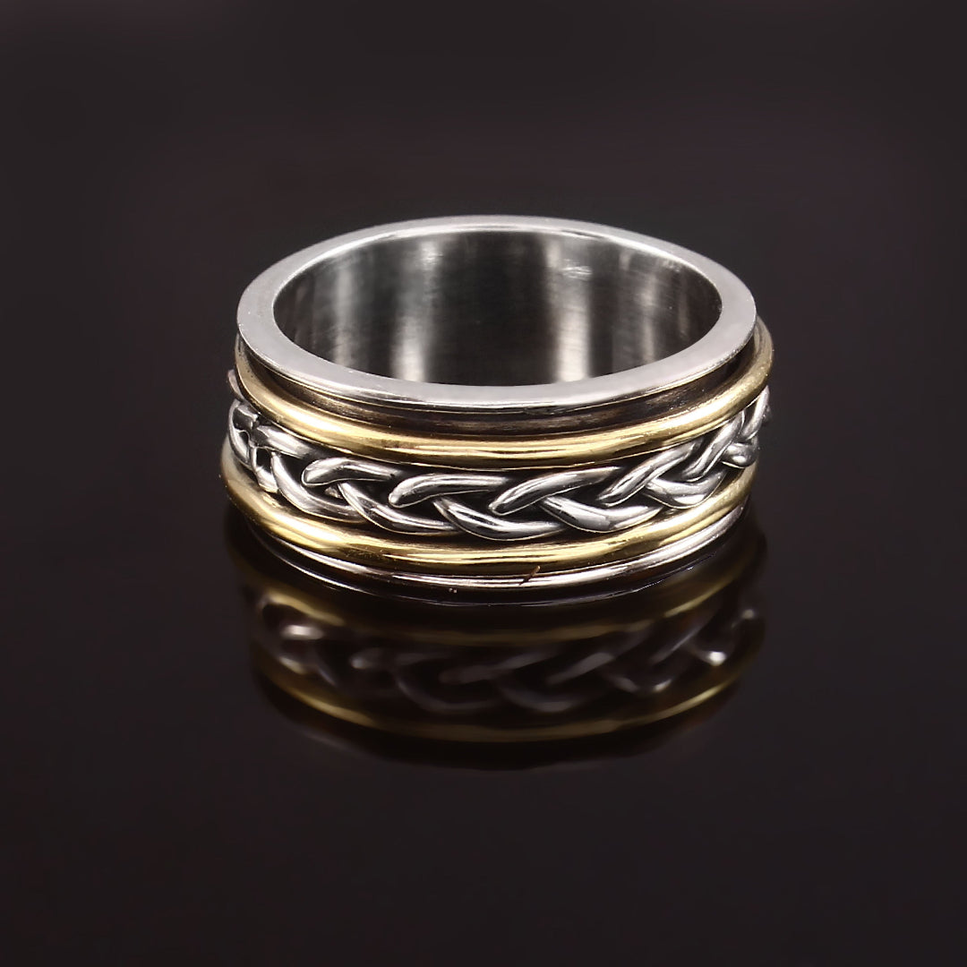 925 Solid Sterling Silver Ring, Dual Tone Spinner Ring, Gift for Her