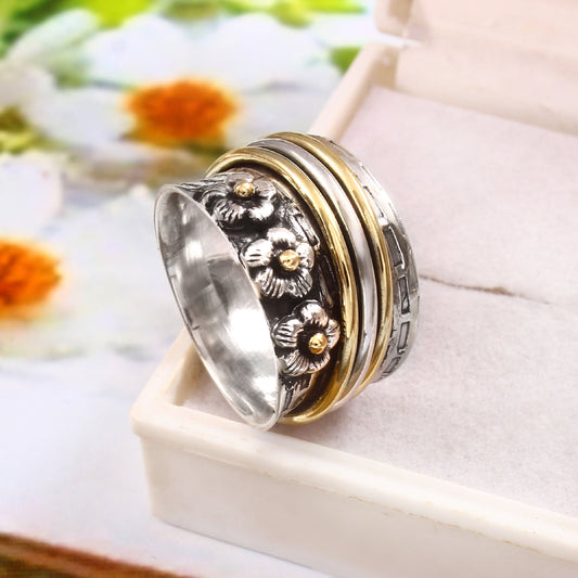 925 Solid Sterling Silver, Brass Anxiety Relief Ring, Promise Ring