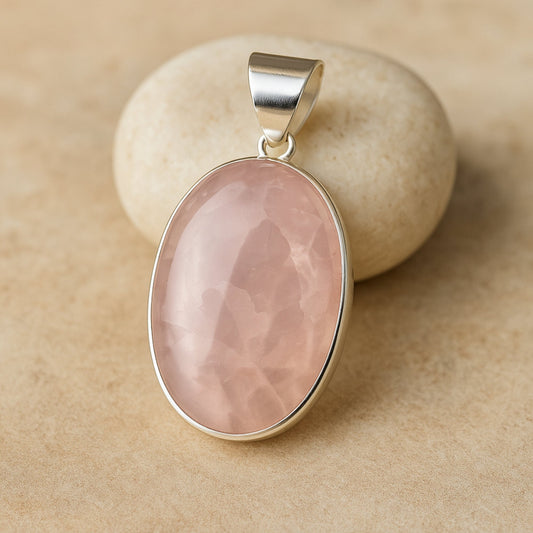 Oval Rose Quartz Pendant, 925 Solid Sterling Silver, Gemstone Pendant, Women Necklace, Gift Pendant, Handmade Pendant