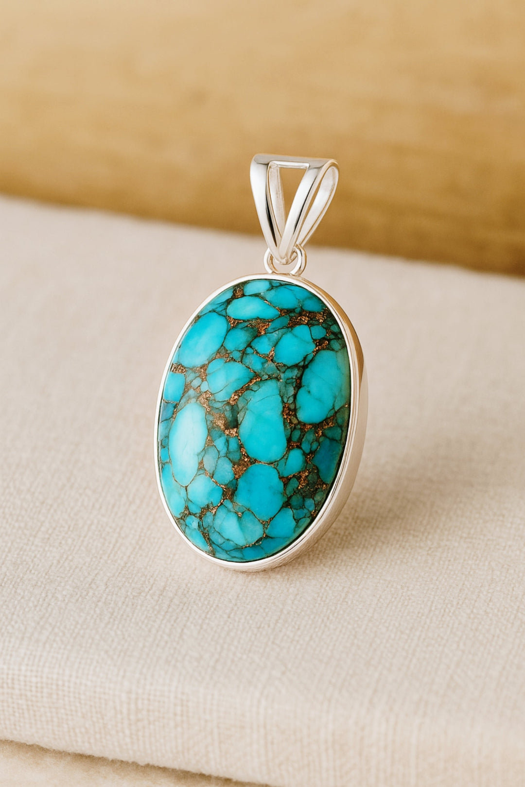 Handmade Oval Turquoise Pendant, 925 Solid Sterling Silver, Large Turquoise Gemstone Pendant, Women Necklace, Gift Pendant