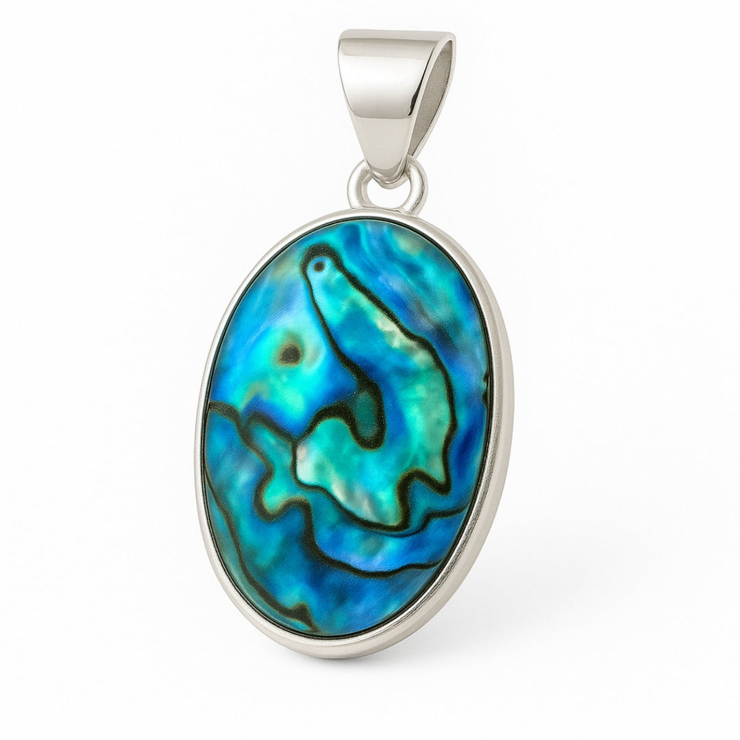 925 Sterling Silver Oval Abalone Shell Pendant – Iridescent Ocean-Inspired Jewelry