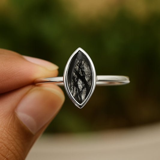 Marquise Rutilated Quartz Sterling Silver Ring