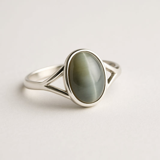 925 Solid Silver Cats Eye Ring, Gemstone Ring, Handmade Jewelry, Boho Anniversary Gift