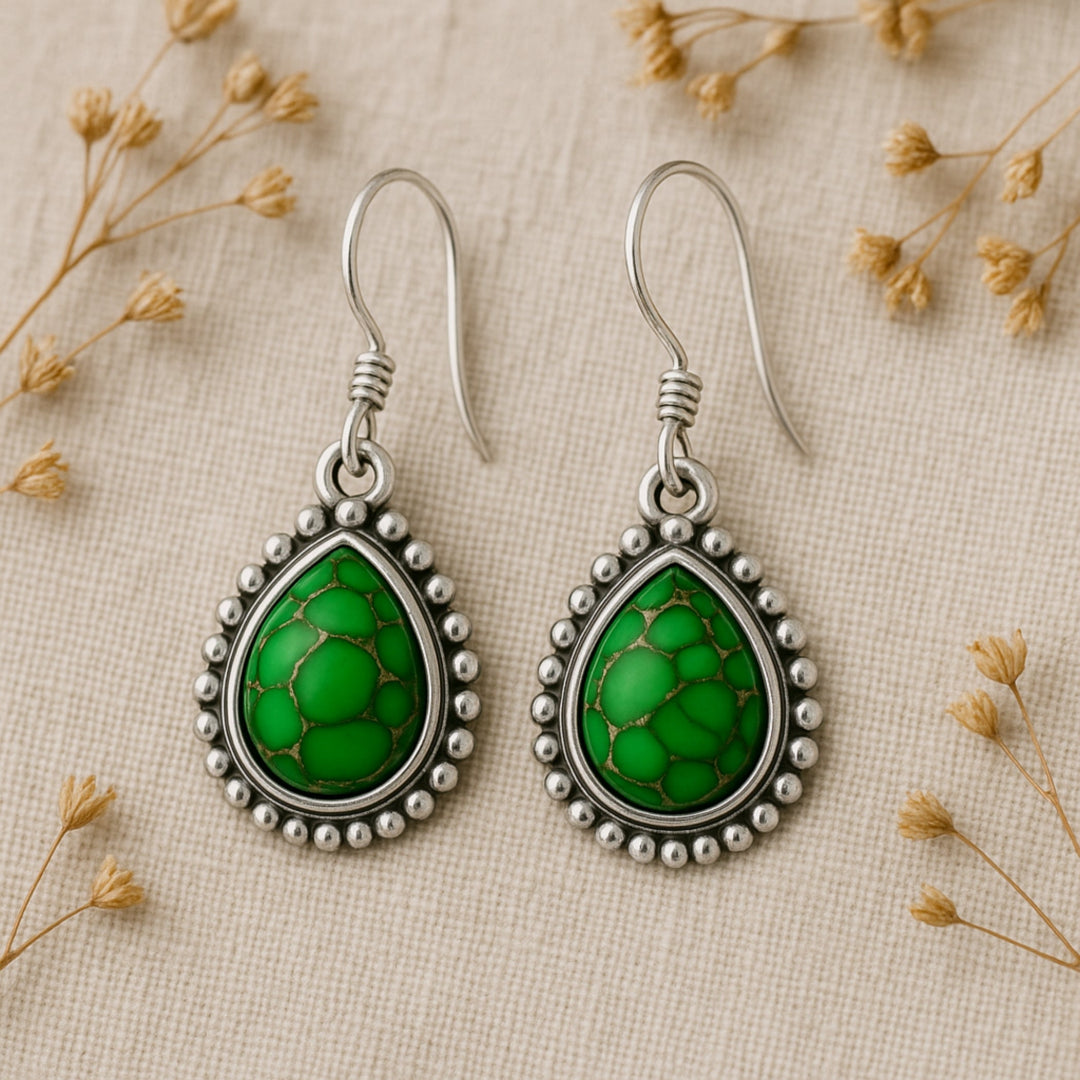 Green copper Turquoise Earring, 925 Sterling Silver Earring, Boho Gift, Handmade Jewelry, Turquoise Earring