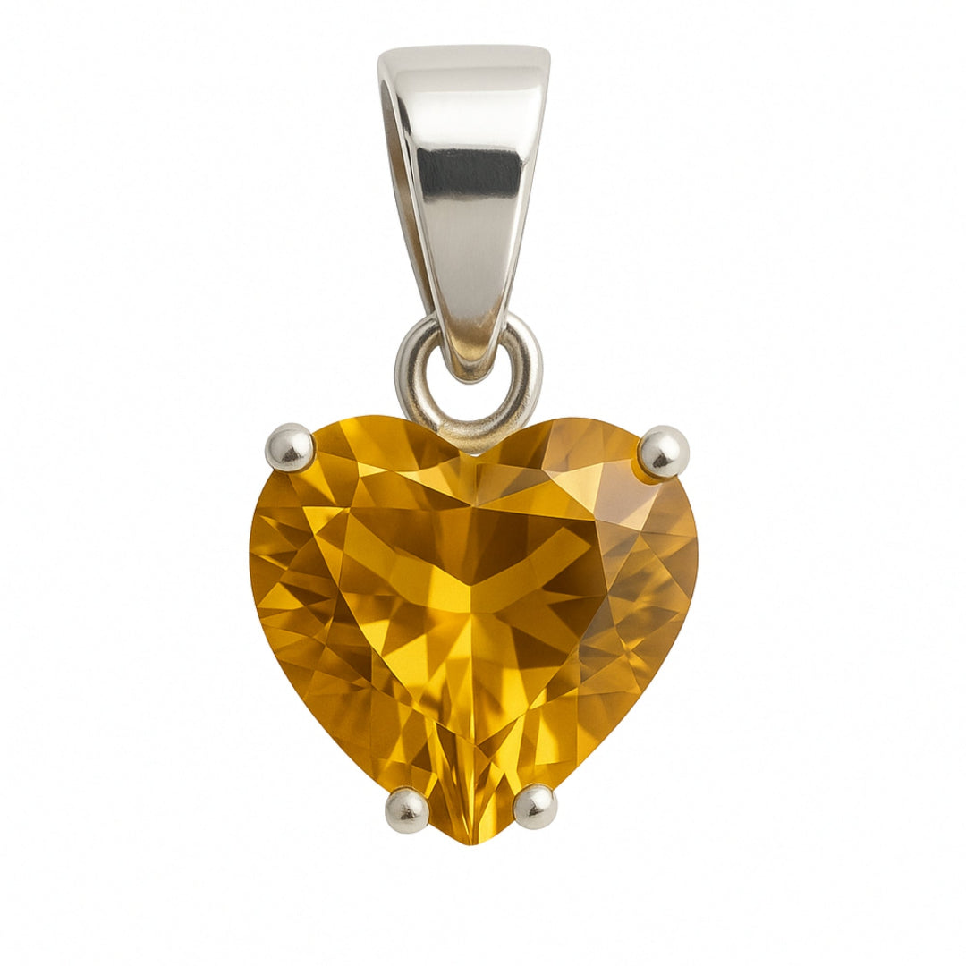 Heart Shape Citrine Pendant, 925 Solid Sterling Silver, Gift for Mother