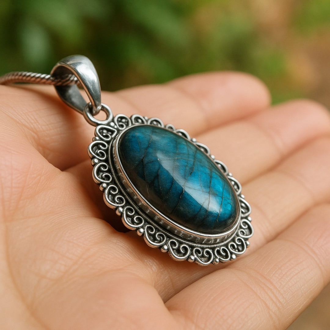 Large Labradorite Pendant for Women, 925 Solid Silver, Designer Pendant , Gift for Her