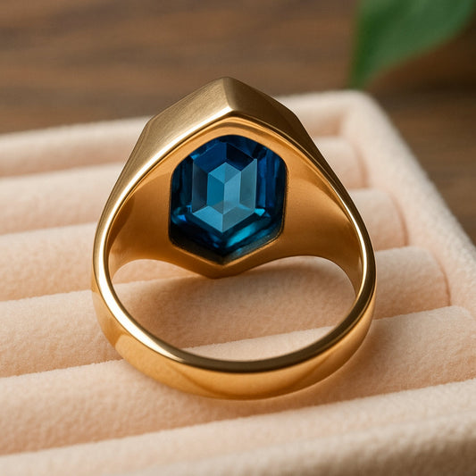 London Blue Topaz Ring, 925 Solid Sterling Silver, Copper Ring, Gemstone Signet Ring, Bohemian Ring, Mens Ring