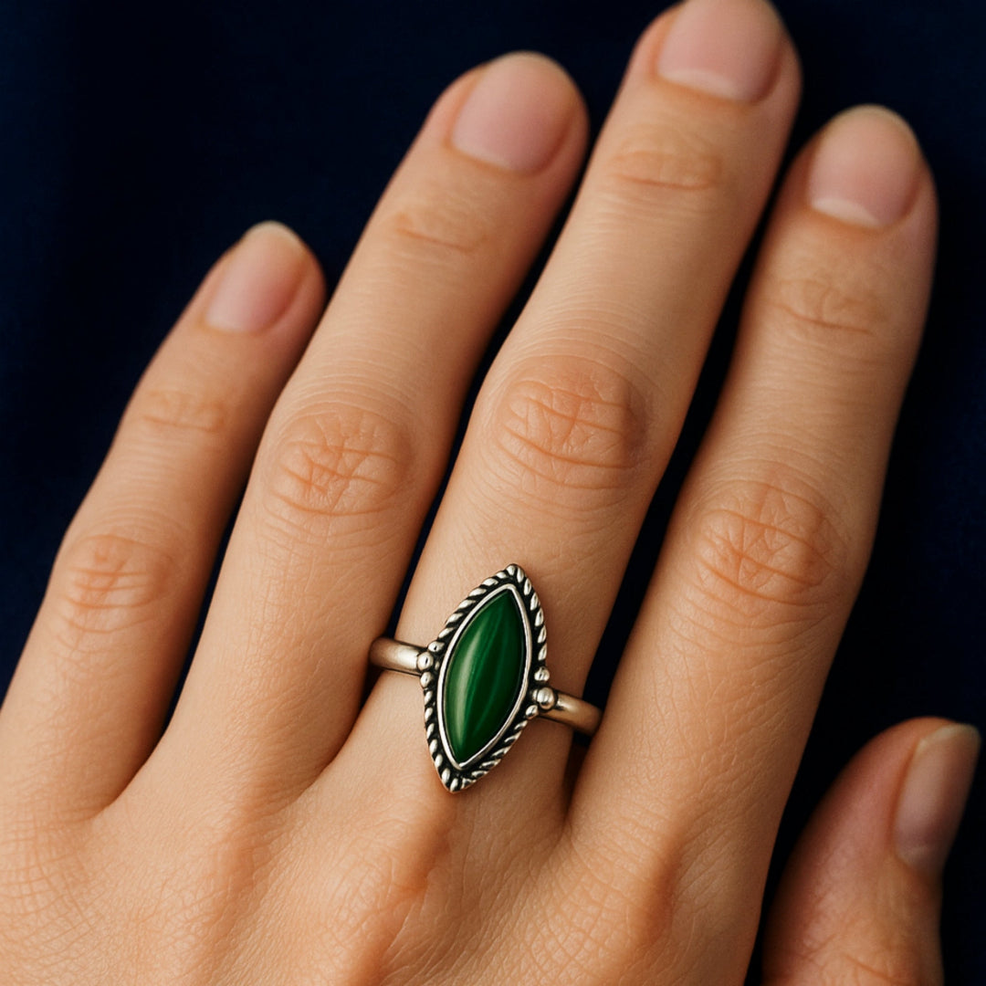 Malachite Ring 925 Solid Silver, Gemstone Ring, Men Women Ring, Birthstone Ring