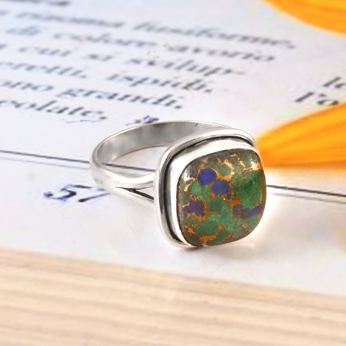 Azurite Malachite Ring, 925 Solid Sterling Silver, Gemstone Ring, Gift for Her