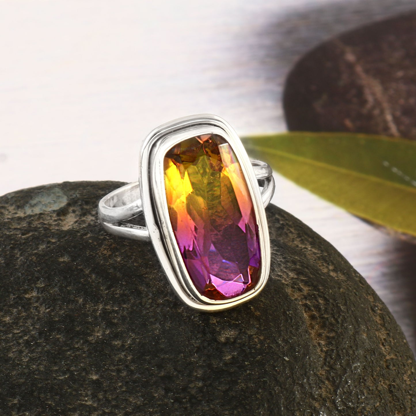 Ametrine Ring, Multi Color Stone Ring, 925 Solid Silver, Boho Ring, Statement Ring, Gift for Her