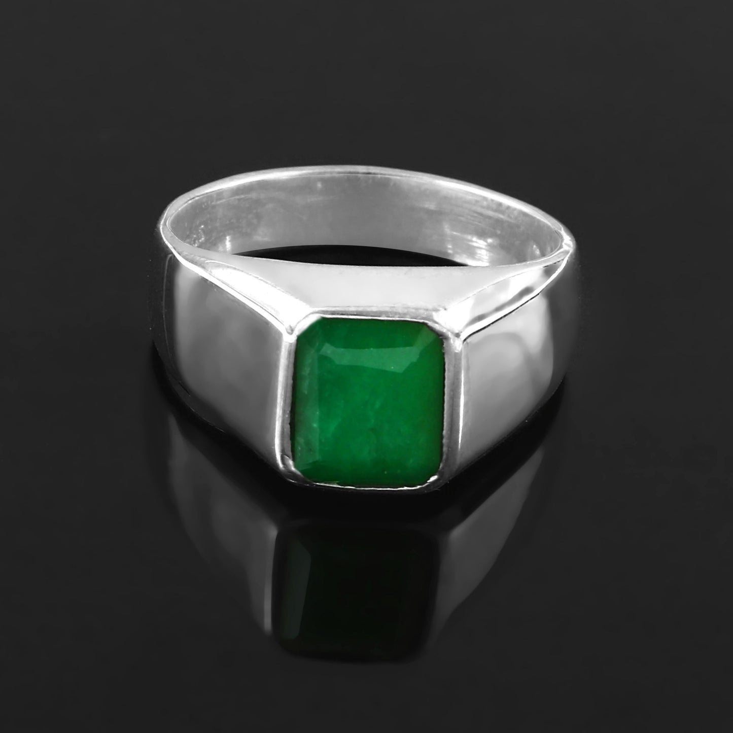 Emerald Signet Ring for Men Women, 925 Solid Silver, Bohemian Ring, Green Stone Ring, Birthstone Ring