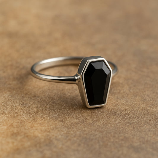Minimalist Black Onyx Coffin Ring, 925 Solid silver, Gemstone Ring, Onyx Jewelry, Christmas Gift