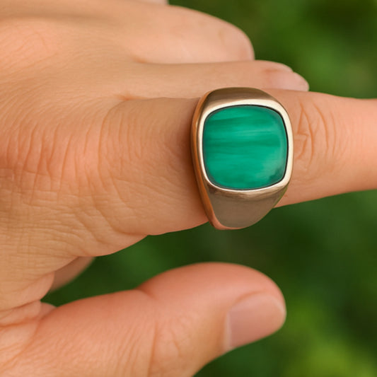 Malachite Signet Ring, Mens Ring, 925 Solid Sterling Silver, Gemstone Ring, Handmade Jewelry
