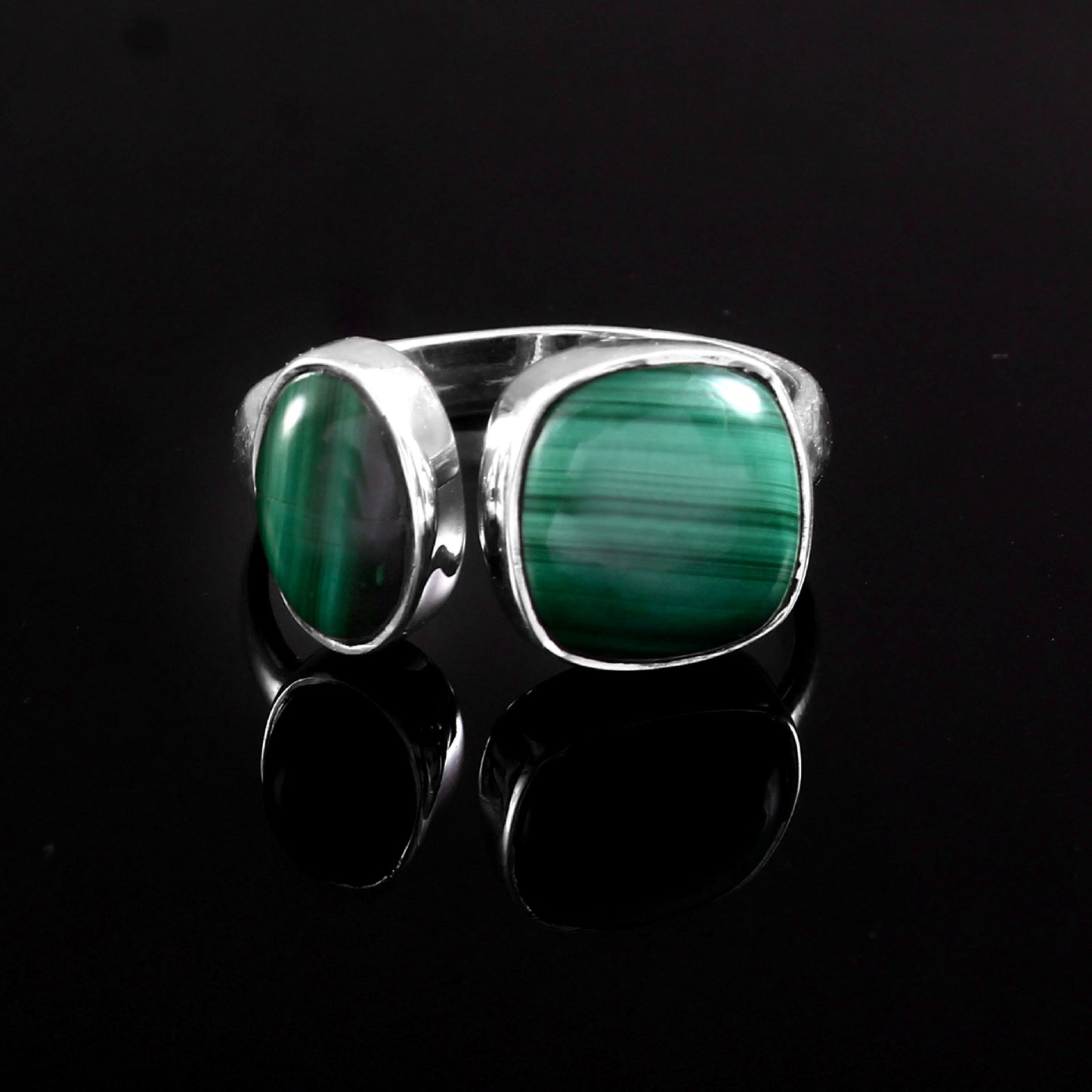 Dual Malachite Ring, Minimalist Ring. 925 Sterling Silver, Statement Ring, Malachite Gemstone