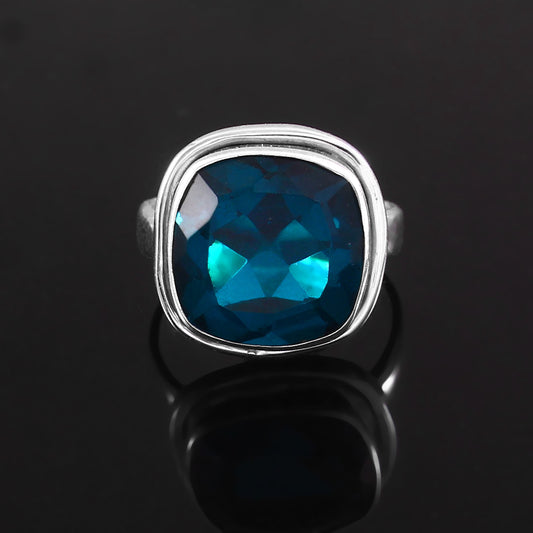 Cushion Blue Topaz Ring, Statement Ring, 925 Solid Sterling Silver, Gemstone Ring, Handmade Jewelry
