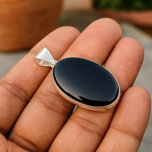 Black Onyx Gemstone Pendant, 925 Sterling Silver Jewelry, Statement Pendant, Women Handmade Jewelry