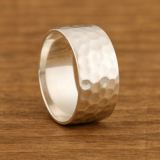 Hammered Band Ring, 925 Solid Silver, Wedding Band Ring, Thumb Ring