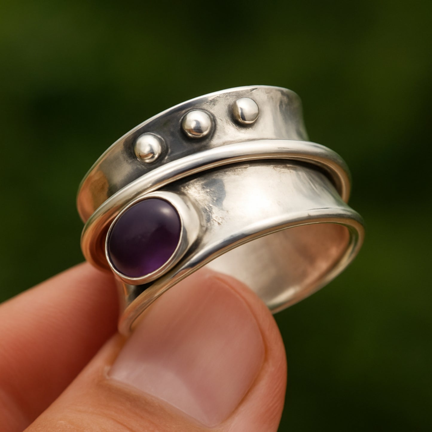 Amethyst Spinner Ring, 925 Solid Silver, Meditation Ring, Purple Amethyst Ring, Summer Gift