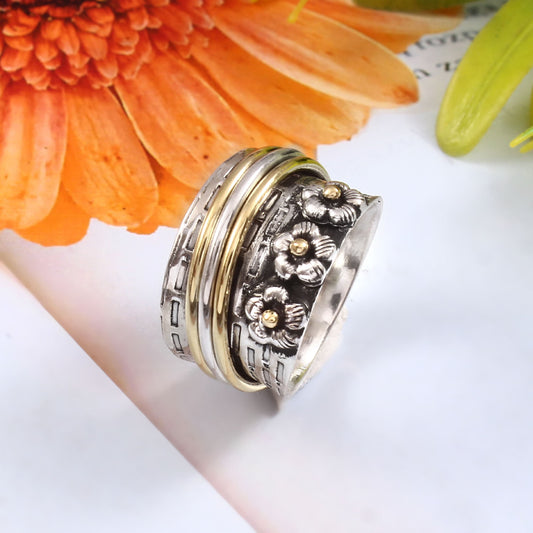 925 Solid Sterling Silver, Brass Anxiety Relief Ring, Promise Ring