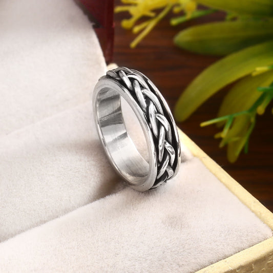 Rope Design Spinner Ring, 925 Solid Sterling Silver Ring For Meditation