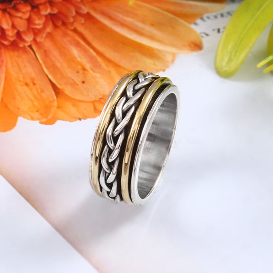 925 Solid Sterling Silver Ring, Dual Tone Spinner Ring, Gift for Her