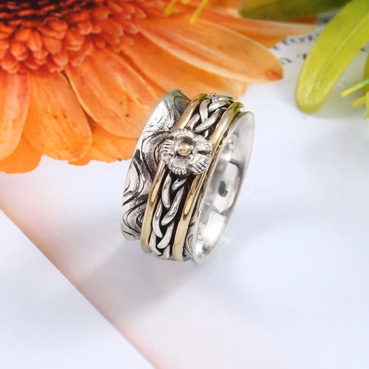 Silver Spinner Anxiety Ring, 925 Solid Stress Relief Ring, Handmade Jewelry