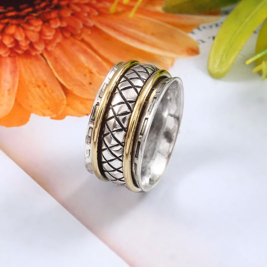 Statement Spinner Ring, Textured Band Ring, 925 Solid Sterling Silver Ring