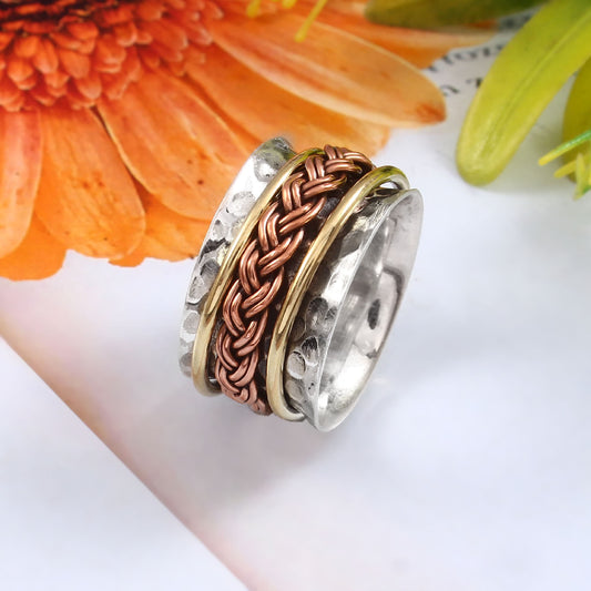 Bold Meditation Spinner Ring, 925 Solid Silver Handmade Ring