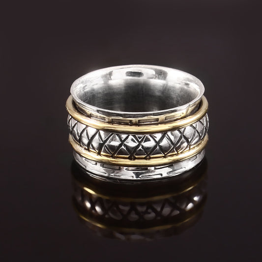 Statement Spinner Ring, Textured Band Ring, 925 Solid Sterling Silver Ring