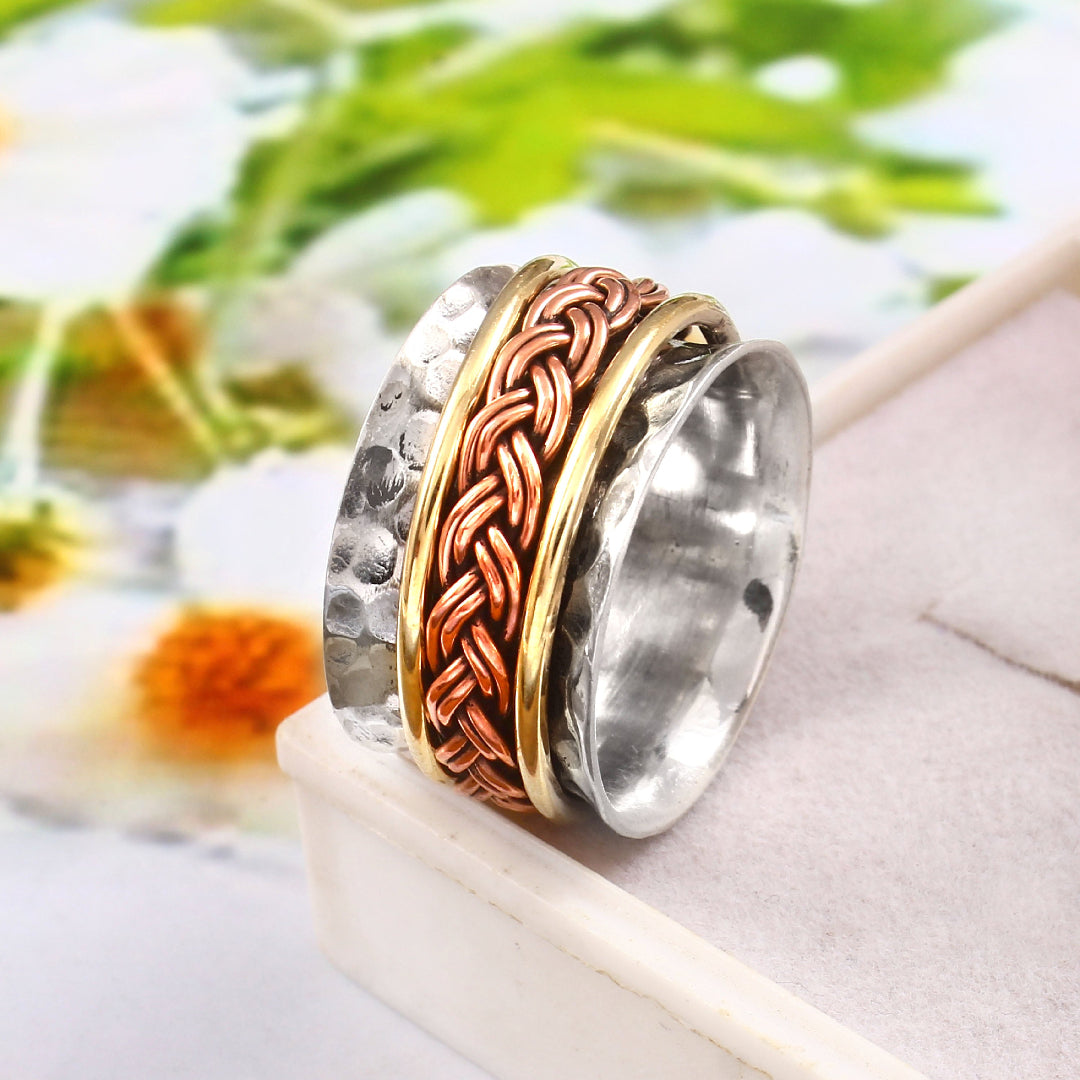 Bold Meditation Spinner Ring, 925 Solid Silver Handmade Ring