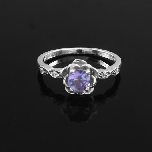 Natural Amethyst Crystal Ring – 925 Sterling Silver Meditation & Balance Ring