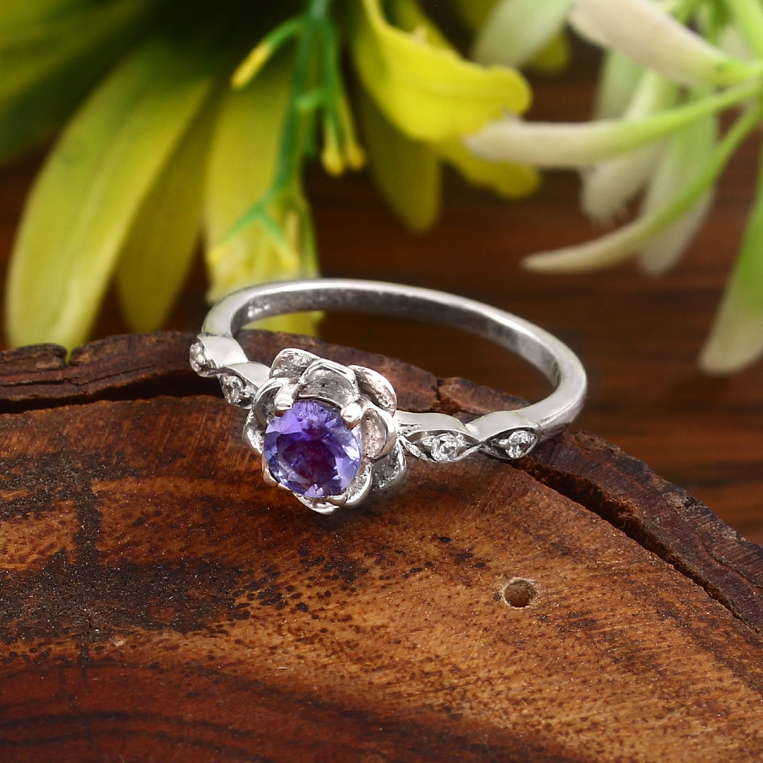 Natural Amethyst Crystal Ring – 925 Sterling Silver Meditation & Balance Ring