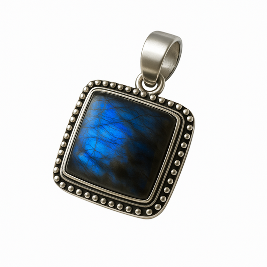 Cushion Labradorite Pendant,  925 Solid Sterling Silver, Blue Flashy Labradorite Gemstone Pendant, Women Necklace