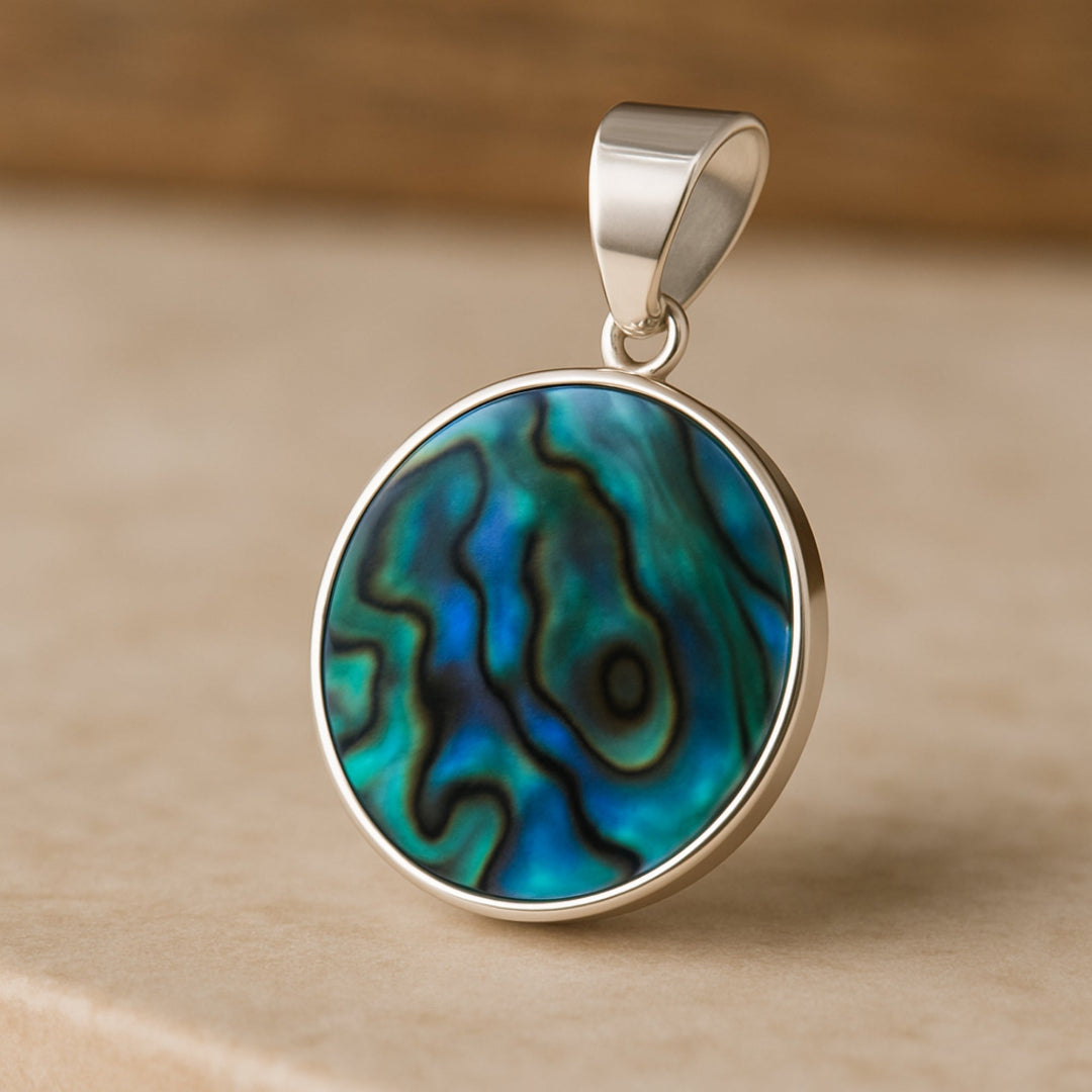 925 Solid Sterling Silver Abalone Shell Round Pendant – Iridescent Ocean-Inspired  Necklace