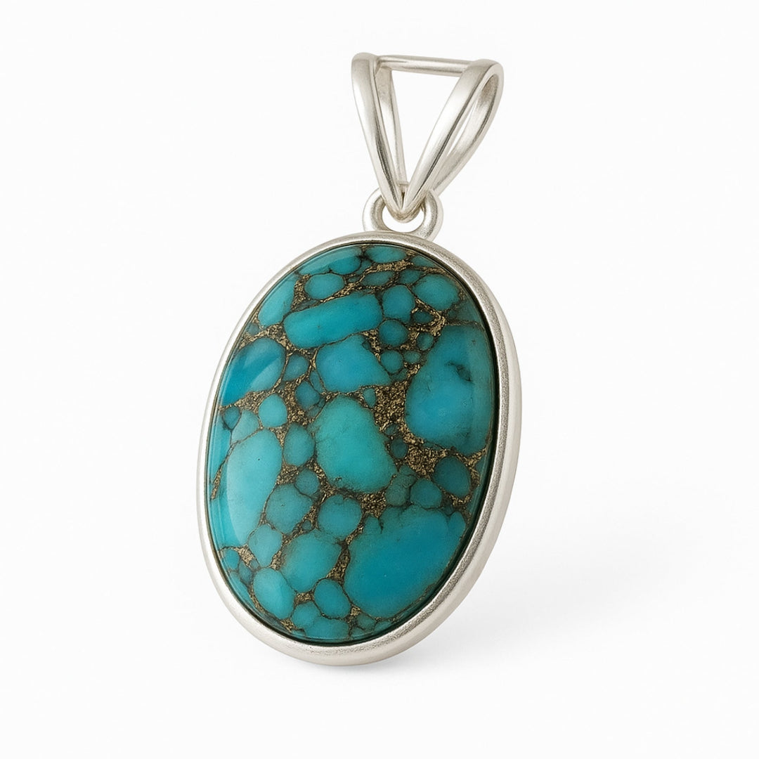 Handmade Oval Turquoise Pendant, 925 Solid Sterling Silver, Large Turquoise Gemstone Pendant, Women Necklace, Gift Pendant
