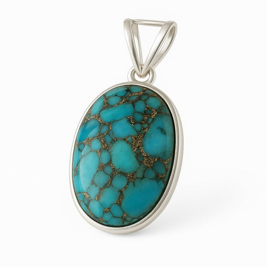Handmade Oval Turquoise Pendant, 925 Solid Sterling Silver, Large Turquoise Gemstone Pendant, Women Necklace, Gift Pendant