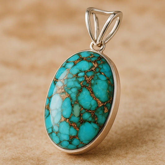 Handmade Oval Turquoise Pendant, 925 Solid Sterling Silver, Large Turquoise Gemstone Pendant, Women Necklace, Gift Pendant