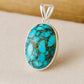 Handmade Oval Turquoise Pendant, 925 Solid Sterling Silver, Large Turquoise Gemstone Pendant, Women Necklace, Gift Pendant