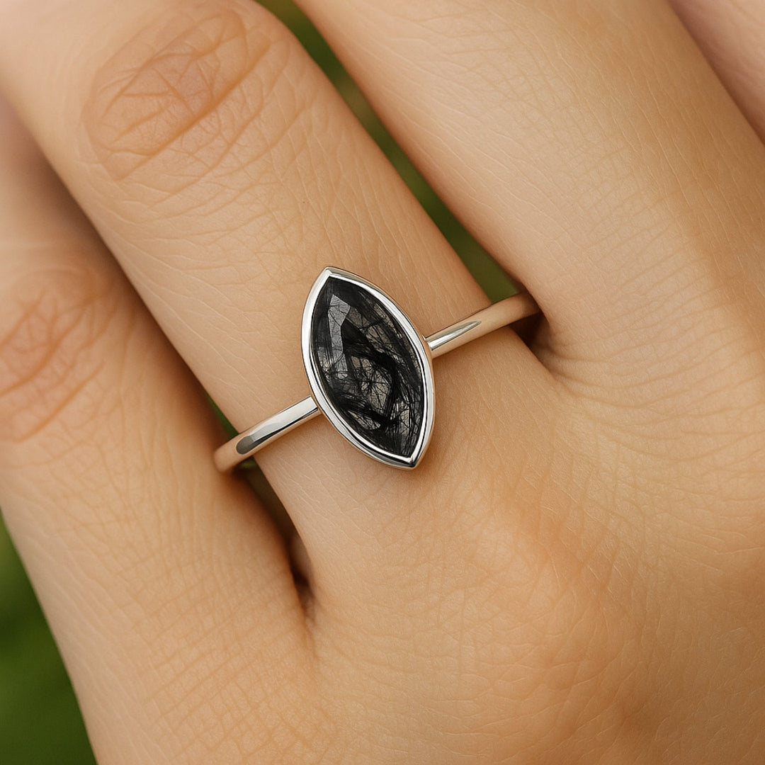 Marquise Rutilated Quartz Sterling Silver Ring