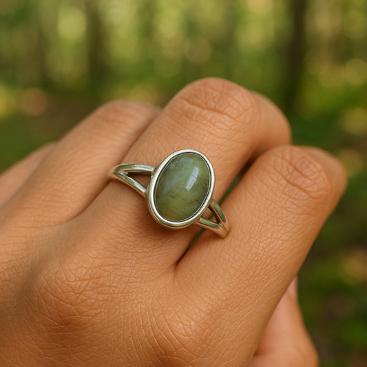 925 Solid Silver Cats Eye Ring, Gemstone Ring, Handmade Jewelry, Boho Anniversary Gift