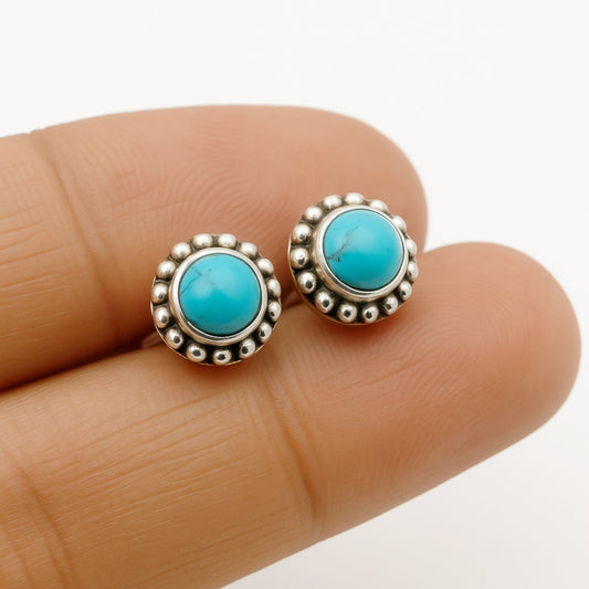 Handcrafted Sterling Silver Turquoise Button Earrings