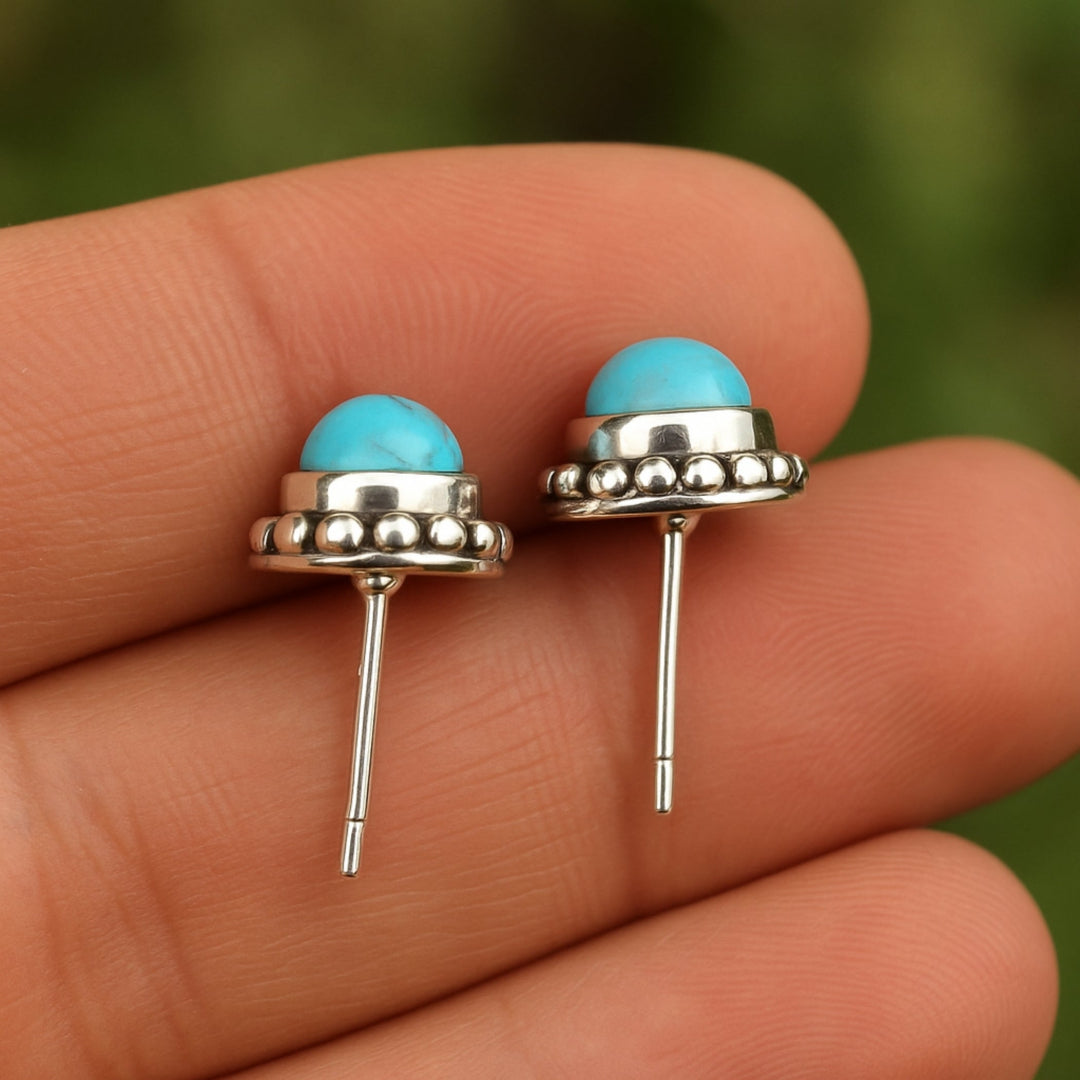 Handcrafted Sterling Silver Turquoise Button Earrings