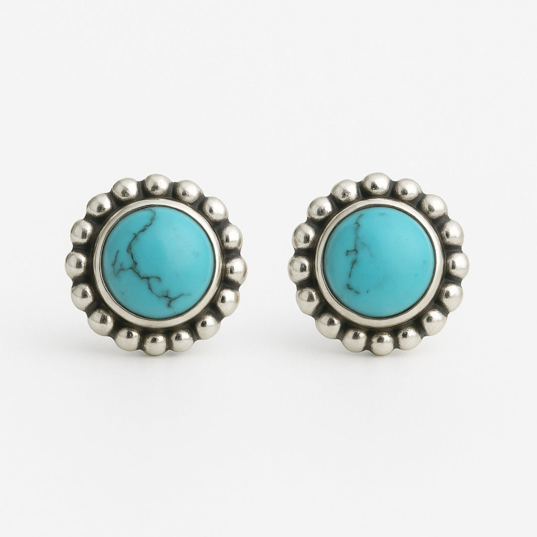 Handcrafted Sterling Silver Turquoise Button Earrings