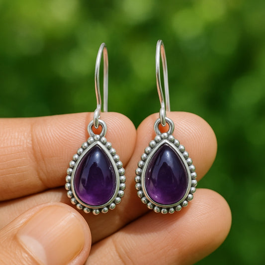 Sterling Silver Amethyst Teardrop Dangle Earrings, Gift for Her
