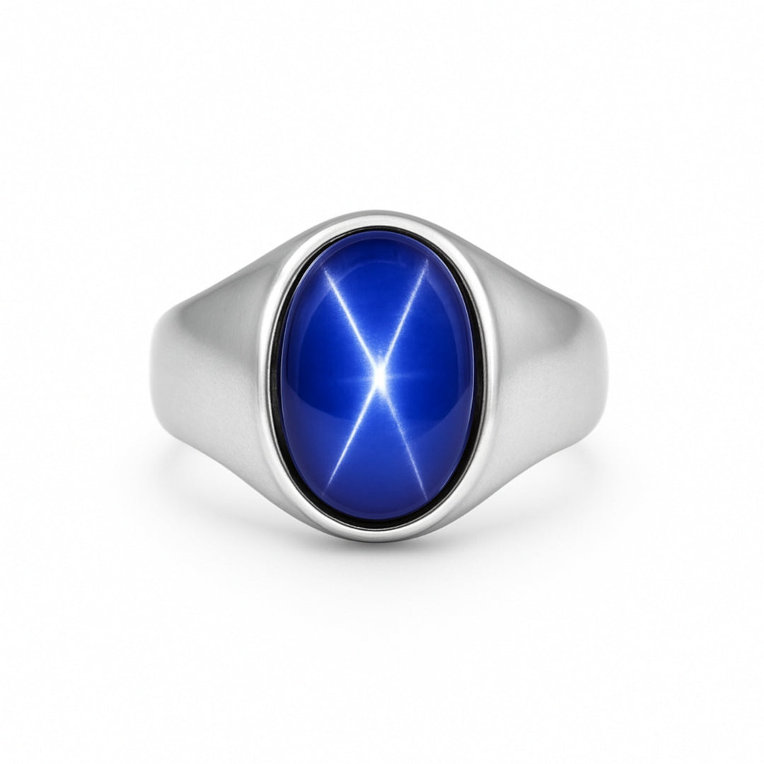 Blue Star Sapphire Ring. 925 Solid Sterling Silver, Signet Ring, Gemstone Ring, Men Women Ring