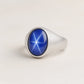 Blue Star Sapphire Ring. 925 Solid Sterling Silver, Signet Ring, Gemstone Ring, Men Women Ring