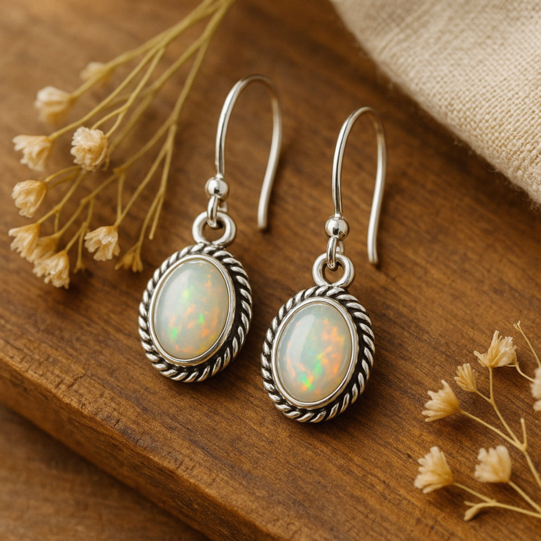 Handmade Opal Earring, 925 Solid Sterling Silver, White Opal Earring, Gift for Her