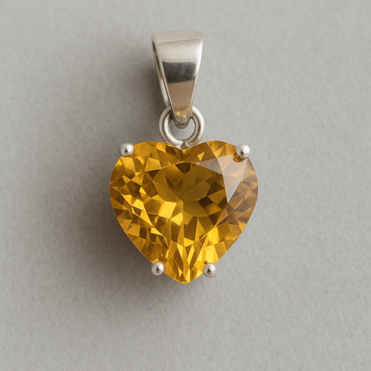 Heart Shape Citrine Pendant, 925 Solid Sterling Silver, Gift for Mother