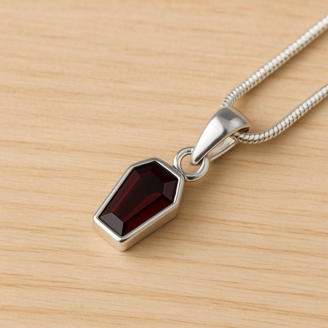 Minimalist Garnet Coffin Ring, 925 Solid Sterling Silver Ring, Gemstone Ring, Women Jewelry, Gift for Her